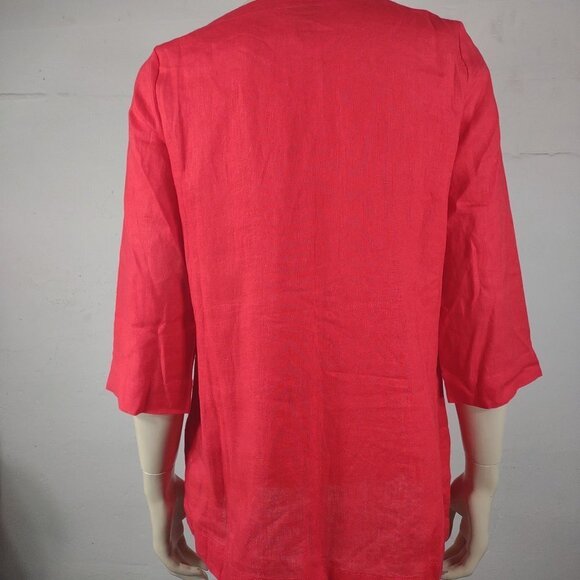 NWT J. Jill Pimento red 100% Linen 3/4 sleeve Y-Neck shirt blouse ladies XS - Picture 5 of 8